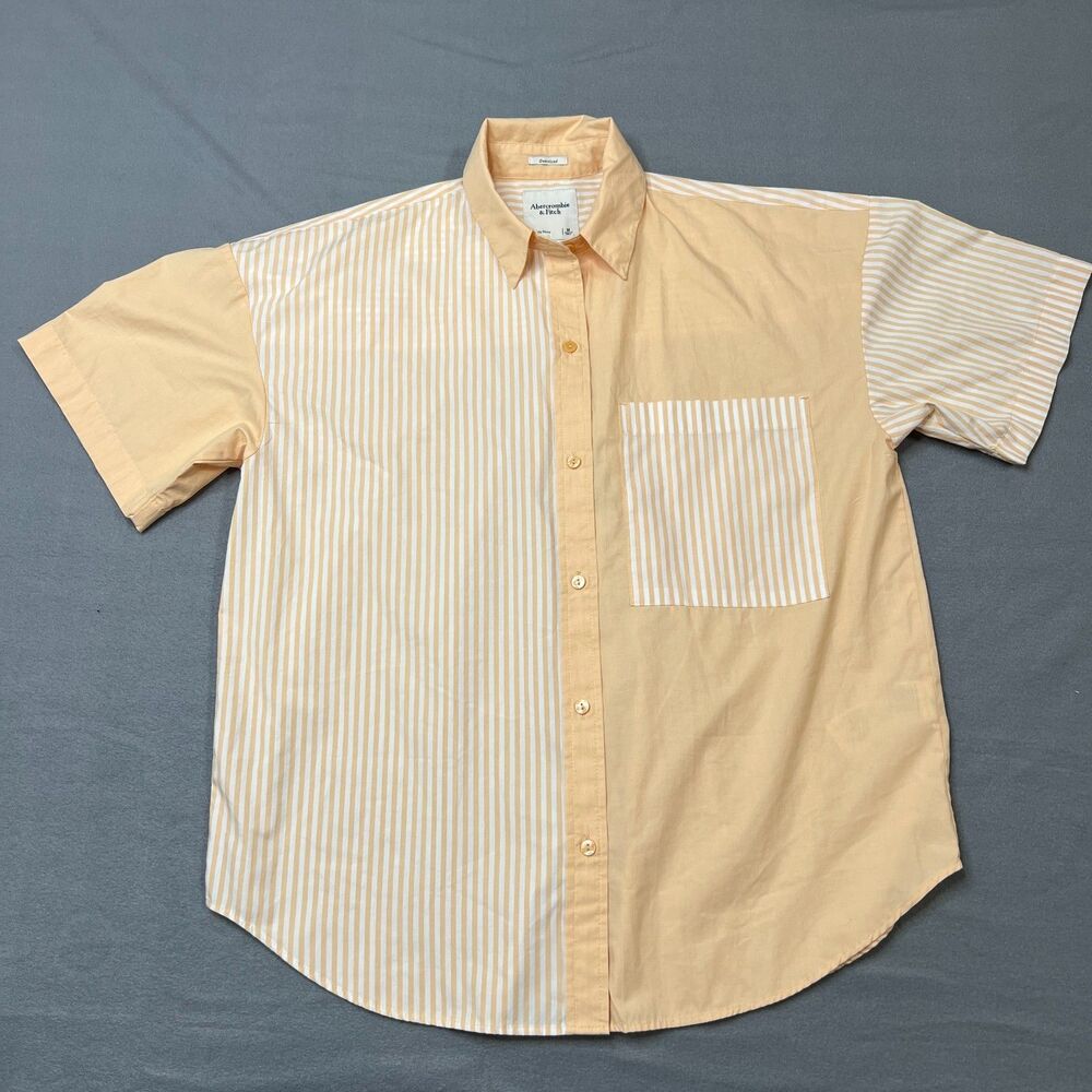 Abercrombie & Fitch Shirt Womens Medium Yellow White Striped Oversized Button-Up